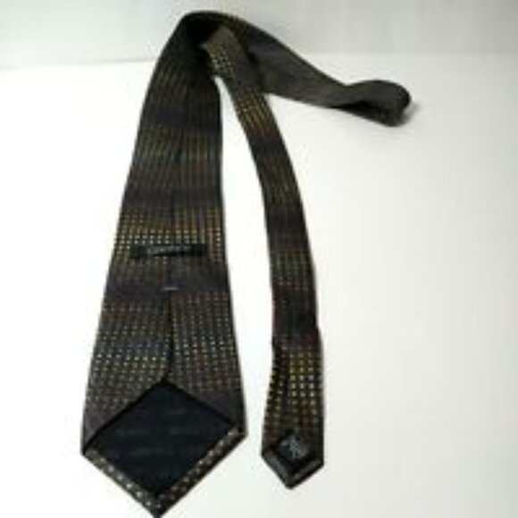DKNY 100% Silk Tie Necktie Men Gray Gold Brown Geometric Squares 57.5 x 3.5 inch - Picture 6 of 8